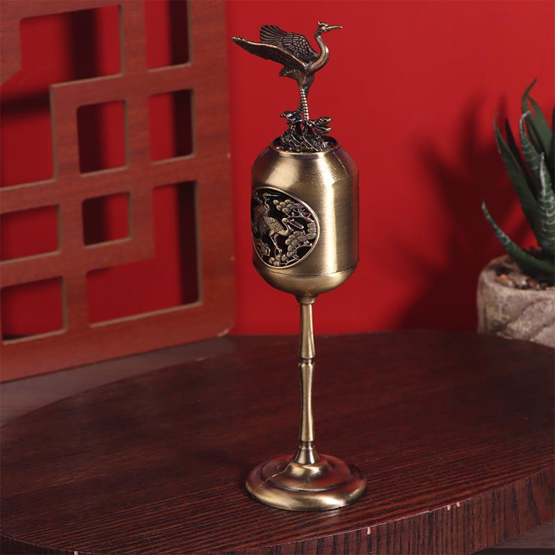 Metal Standing Crane Hollow Lamp Sandalwood Fragrance Censer Smoking Backflow Incense Holder Tea House Ornaments Home Decor