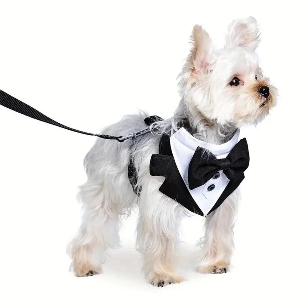 Christmas Dog Harness Vest with Bow Tie No Pull Leash Formal Puppy Harness for Wedding