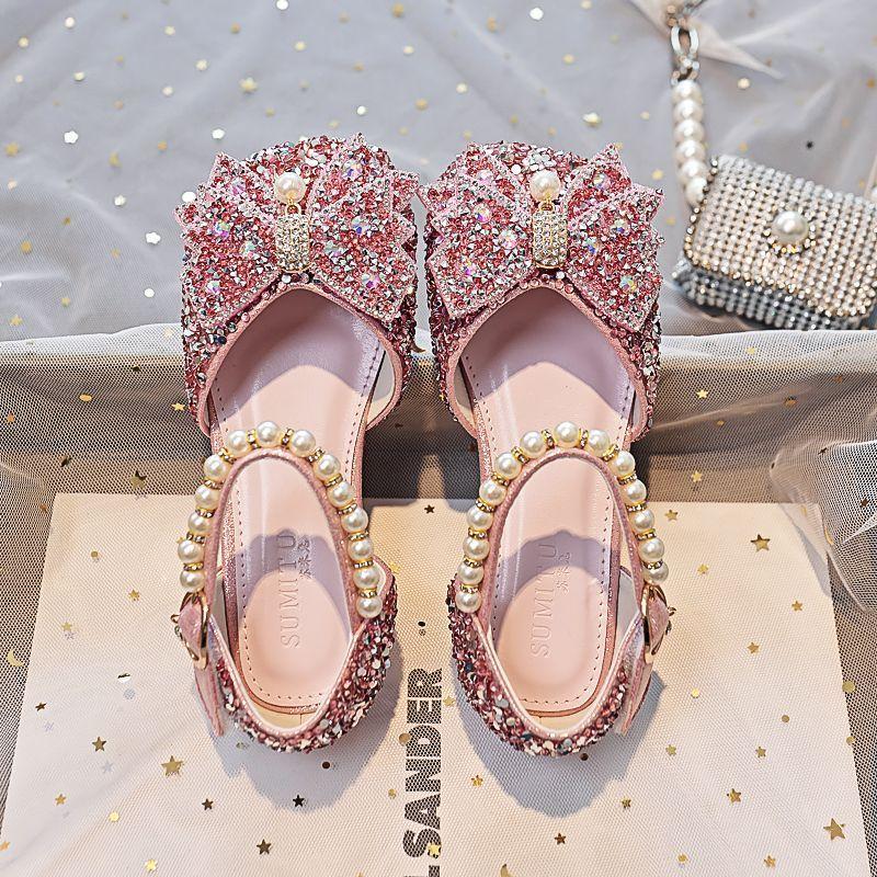 Children's flat crystal princess shoes new primary school students performance stage host single shoes model catwalk girls shoes
