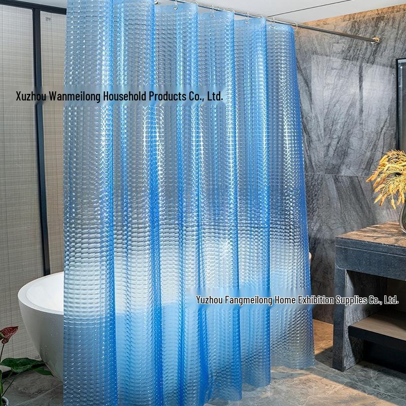 3D Water Cube Waterproof Mildew-Proof Bathroom Shower Curtain with Telescopic Rod