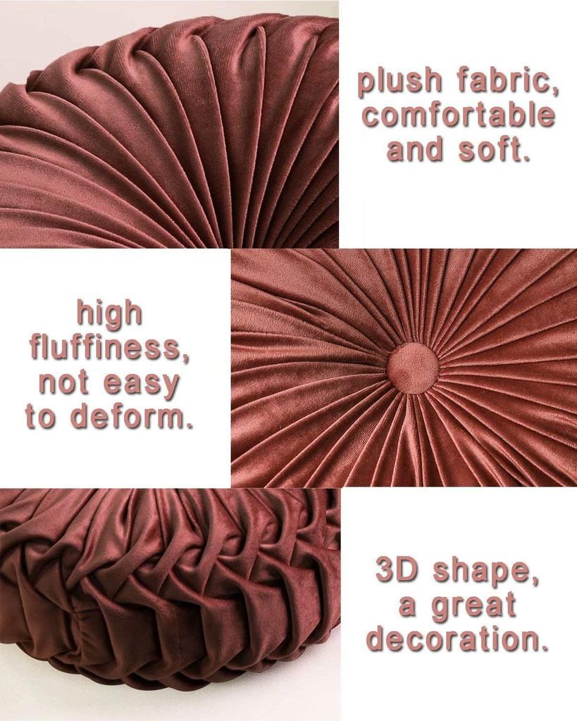 Craftsmanship Pleated Throw Pillow Home Decorative Round Pumpkin Velvet Cushion Floor Pillows for Living Room Chair Couch Sofa