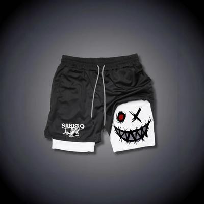 Sommerurlaub Herren Smiley-Gesicht bedruckte Shorts Doppellagig Fitness Urlaub Lässig Strand Freizeithose