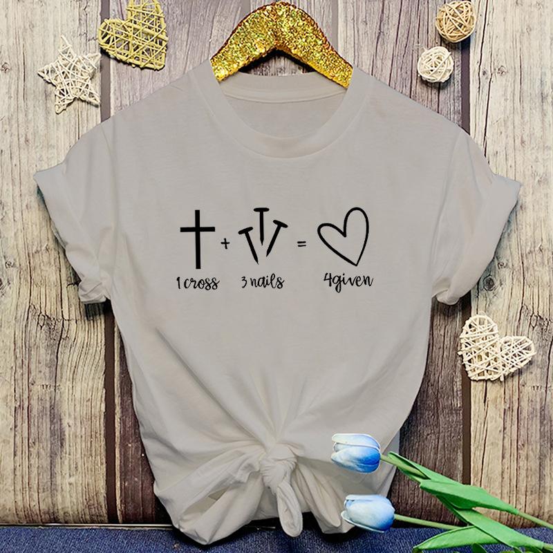 

Fashion Christianity Jesus 1 Cross 3 Nails 4 Given Print TShirt Girl T Shirt Soft Print Top Women Tee Clothing Casual ONeck S