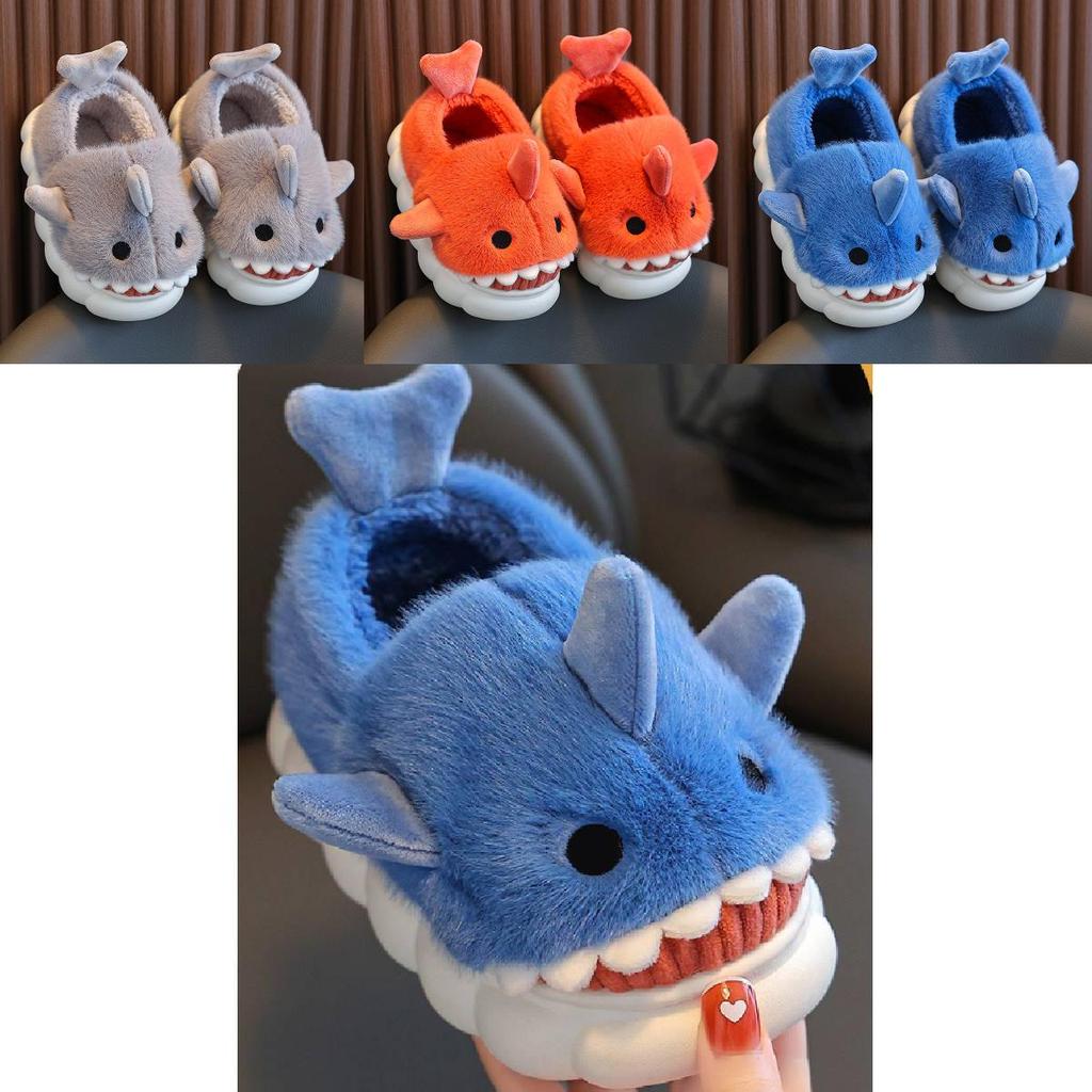 Gemütliche Wasserdichte Kinder Hausschuhe mit Hai-Motiv für Jungen Mädchen Warme Indoor Winter Hausschuhe