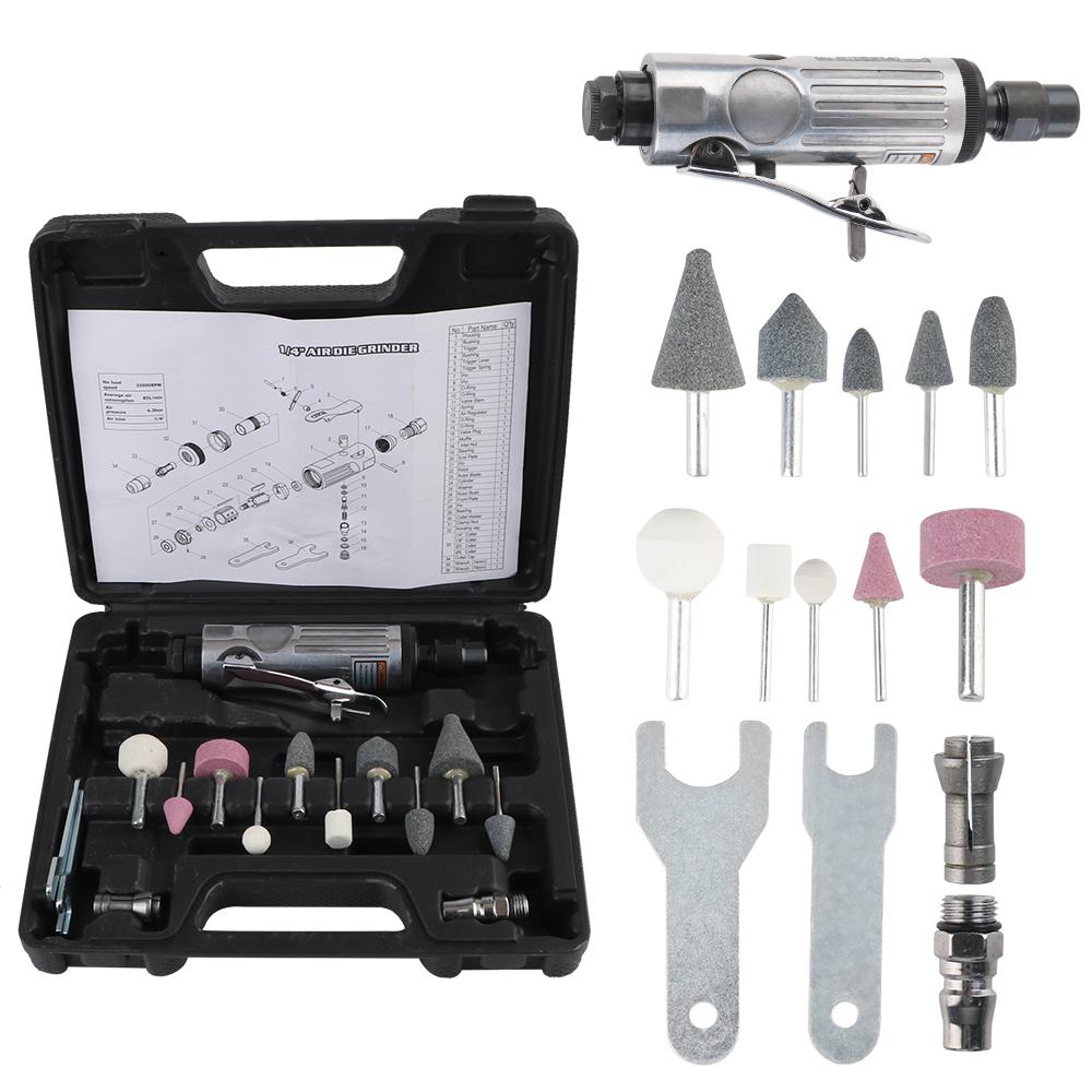 Car Tool 1/4" 16Pcs Air Grinder Mill Engraving Tool 1/8" Grinding Polishing Machine Kit Pneumatic Die Grinder Air Die Grinder