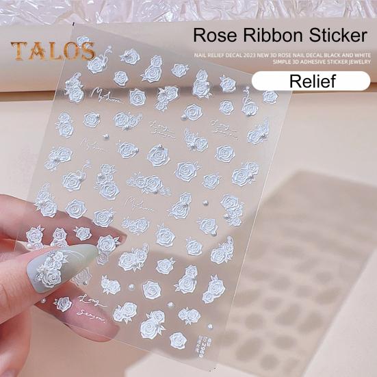 Rose Nail Sticker PVC Decorative Multi-styles Pretty Embossed Rose Flower Nail Decoration Decal Nail Accessories