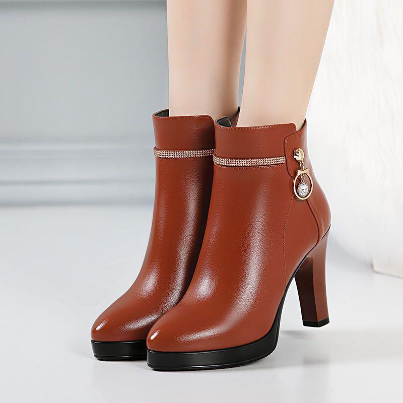 Damen Herbst/Winter Stiletto Stiefeletten - Hohe Absätze, Bequeme Passform, Mit Samt gefüttert, Dicke Sohle.