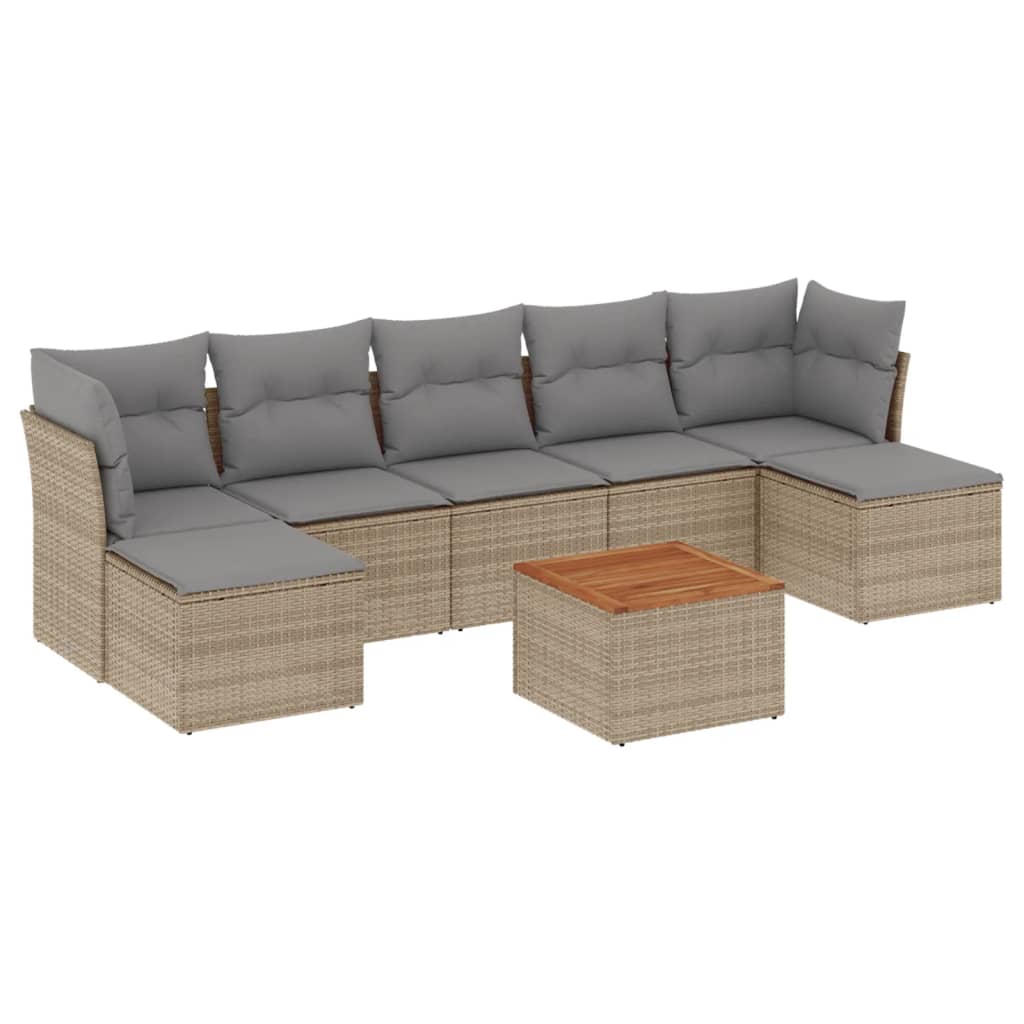 8 Piece Garden Sofa Set with Cushions Beige Poly Rattan