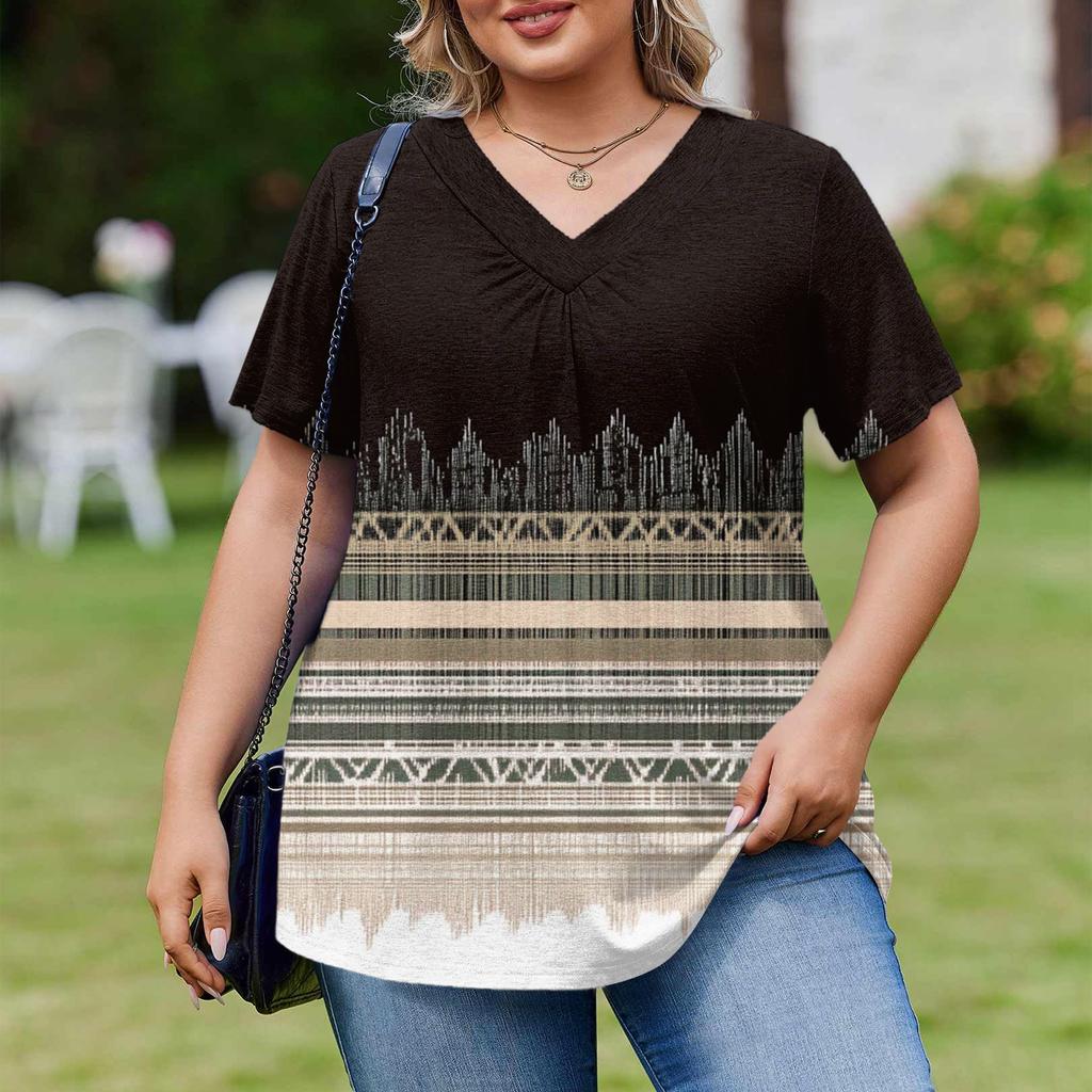 Modische Damen Übergröße Lässige Lockere Kurzarm Elegante V-Ausschnitt Bluse Für die Arbeit