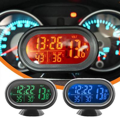 İç Aksesuarlar 3'ü 1 Arada Araba Voltmetresi Termometre Arka Aydınlatmalı LCD Dijital Noctilucous Saat 12V/24V Araba Elektroniği