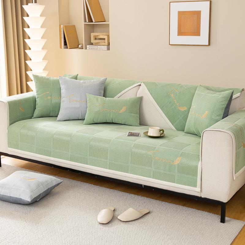 Однотонный нескользящий чехол для дивана. Утолщенная мягкая плюшевая подушка для дивана, полотенце. Нескользящий чехол. Чехол для дивана. 70*70cm светло-зеленый