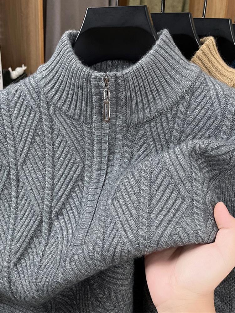 Tommy Wool Herren Winterpullover: Hochwertige, mittelalte Freizeit, Halbreißverschlusskragen, Dicke warme Strick-Basisschicht