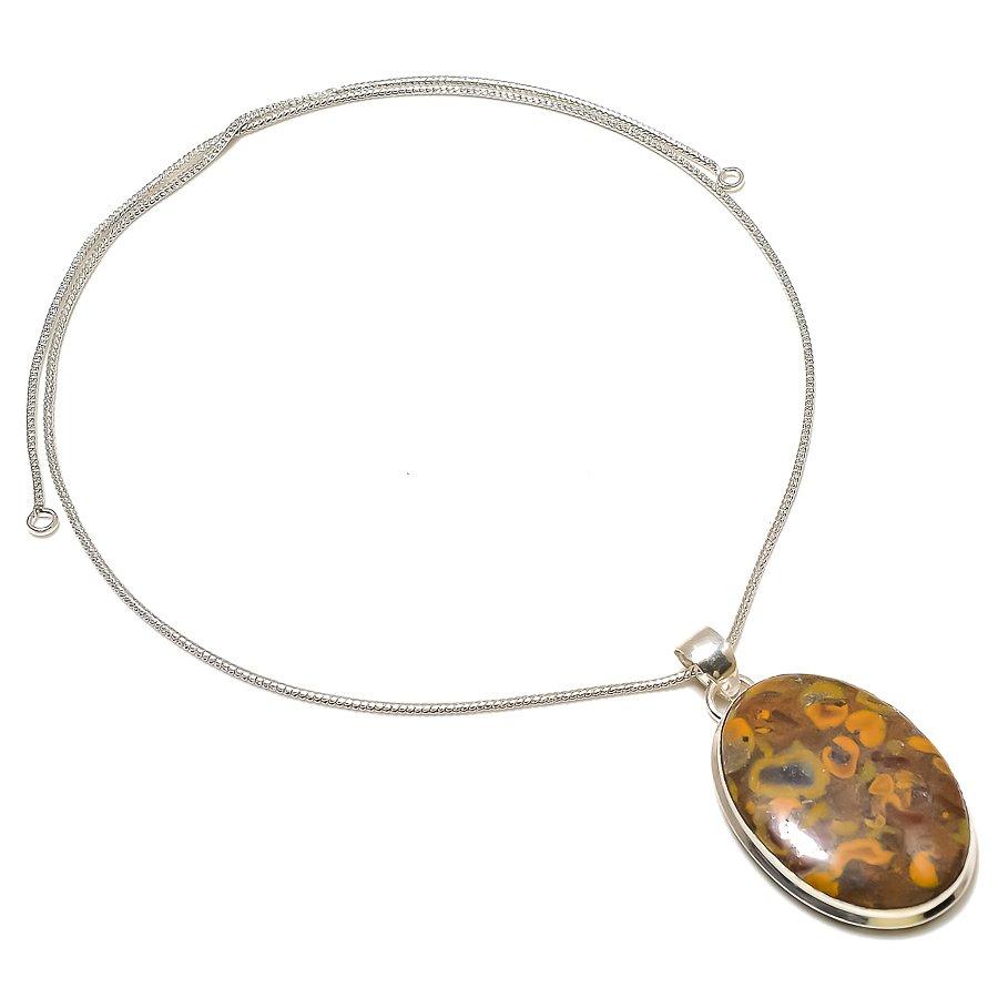 

Этническая ювелирная подвеска ручной работы из бамбуковой яшмы с драгоценным камнем 2,05 дюйма SR-9395