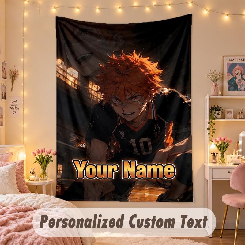 Benutzerdefinierter personalisierter Wandteppich, Haikyuu-Druck, benutzerdefinierter Text mit Namen, Wanddekoration zum Aufhängen für das Schlafzimmer