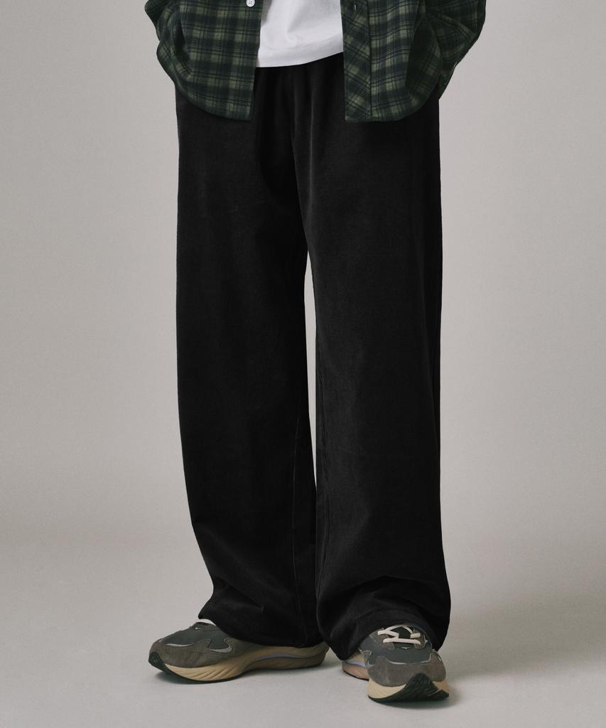 Beodeonteu Basic Wide Corduroy Elastic Pants [Black]