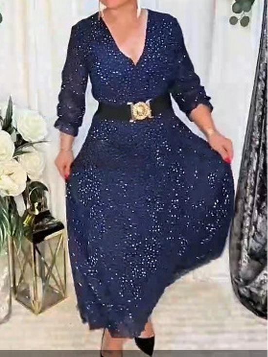 2025 European & American Cross-Border Women's Chiffon V-Neck Rhinestone Long Dress