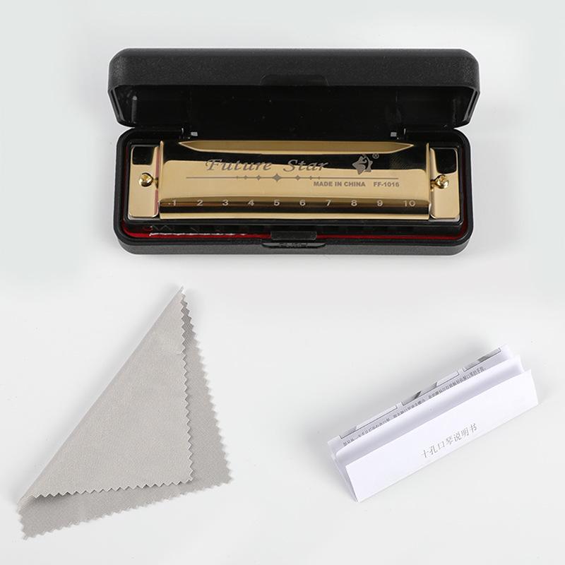 Four-Color Beginner 10-Hole Blues Harmonica in ABS Box