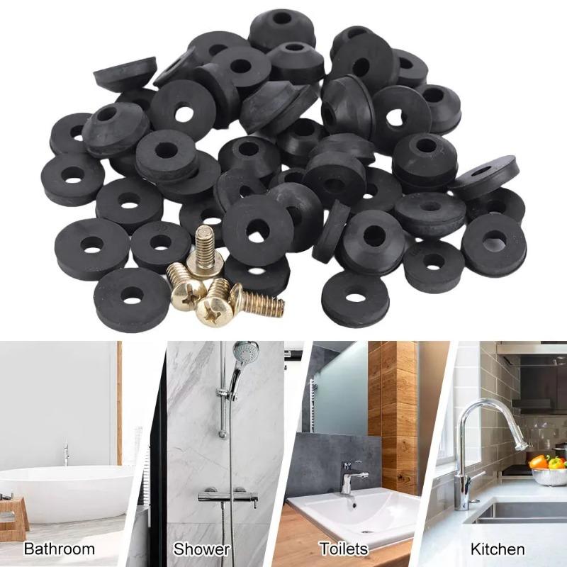 48PCS Plumbing Faucet Seal Washer O-ring Rubber Faucet Washer Assortment with Screws Flat Beveled for Repairing Faucet Leak