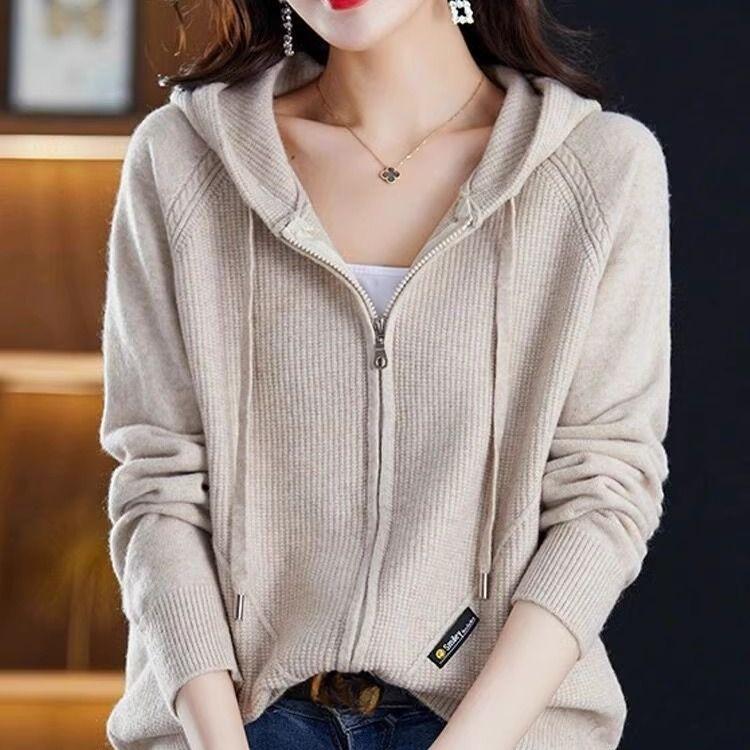 Knitted Cardigan Jacket for Women In Spring Autumn and Winter Plus Size Zipper Sweater Stylish Hooded