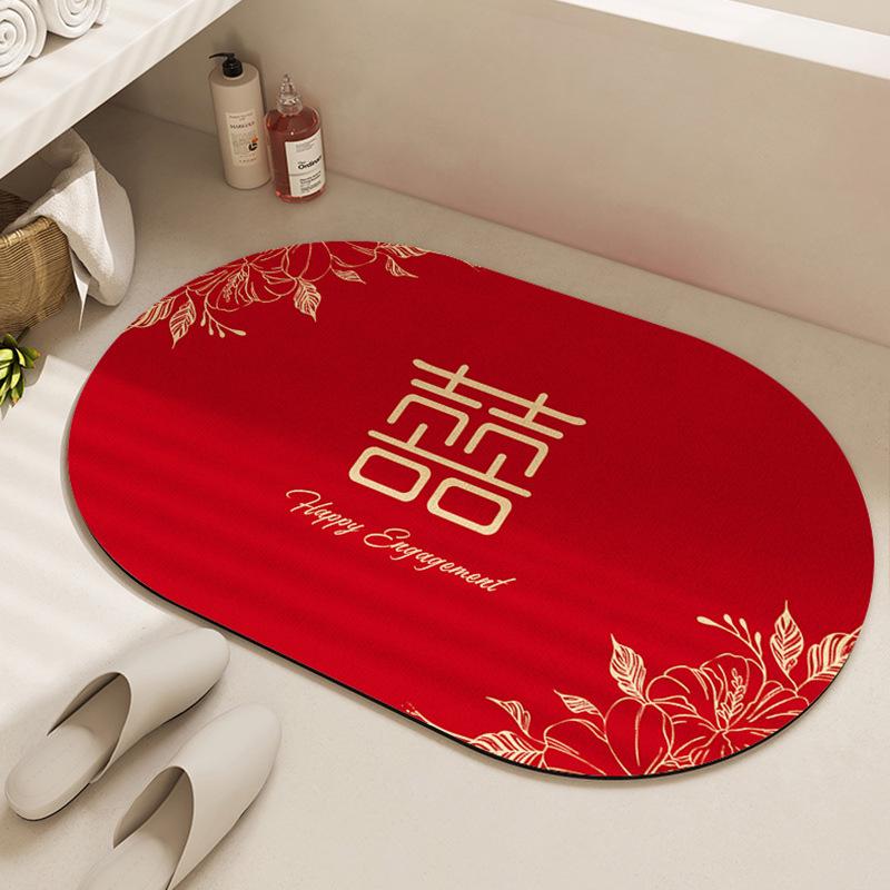 Red Diatomaceous Earth Bathroom & Entrance Mat - Water-Absorbent, Dirt & Wear Resistant