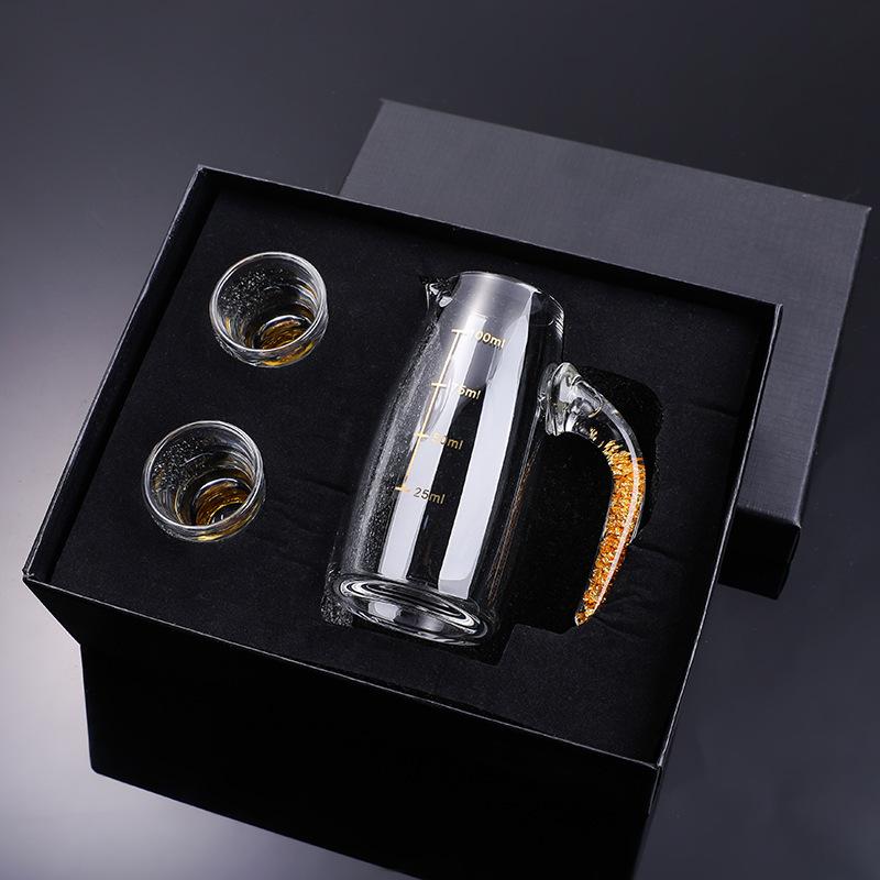 Kalíšek kulka sada kalíšků na bílý alkohol se zlatou fólií, odměrný kalíšek na bílý alkohol dělič vína dárková krabička, domácí pozlacený kalíšek na víno a skleněný kalíšek