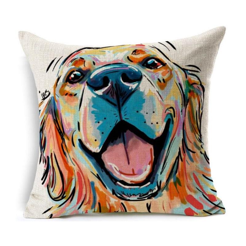 Housse de coussin en lin Motifs Bouledogues Carlins Style Chien Bull Terrier Décoration de Maison Salon Canapé Coussins d'appoint Housse 45X45cm