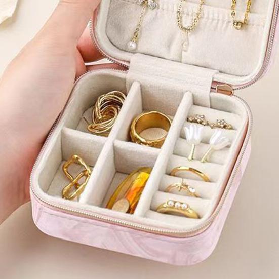 Portable Jewelry Box Faux Leather Travel Organizer for Earrings Necklaces Rings Elegant Velvet Lining Compact Jewelry Case for Women Girls