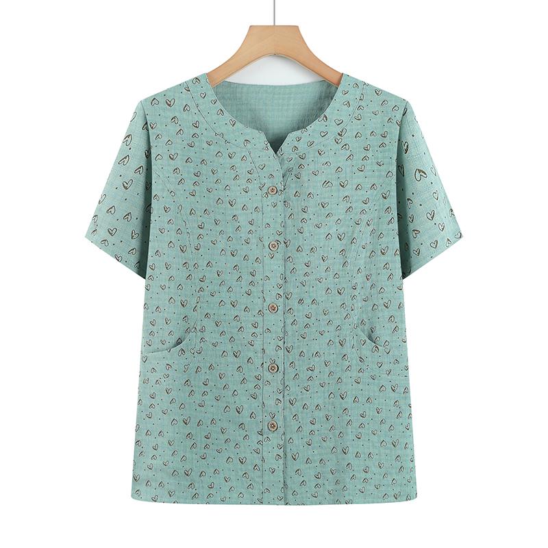 

Women s Cotton Linen Short Sleeve Shirt for Middle-Aged & Elderly 5XL (recommended for 72.5-77.5 kg) зелёный