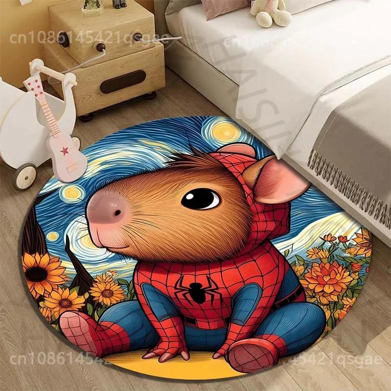 Disney Capybara Cartoon Gedruckte Runde Matte Wohnzimmer Sofatisch Schlafzimmer Boden Teppich Große Fläche Haustier Teppich Heimdeko Geschenke