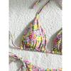 Sexy Women's Floral Print Two Piece Swimsuit Triangle Bra Push Up Bikini Set Lace-up Suspender Backless Beach Vacation Swimwear