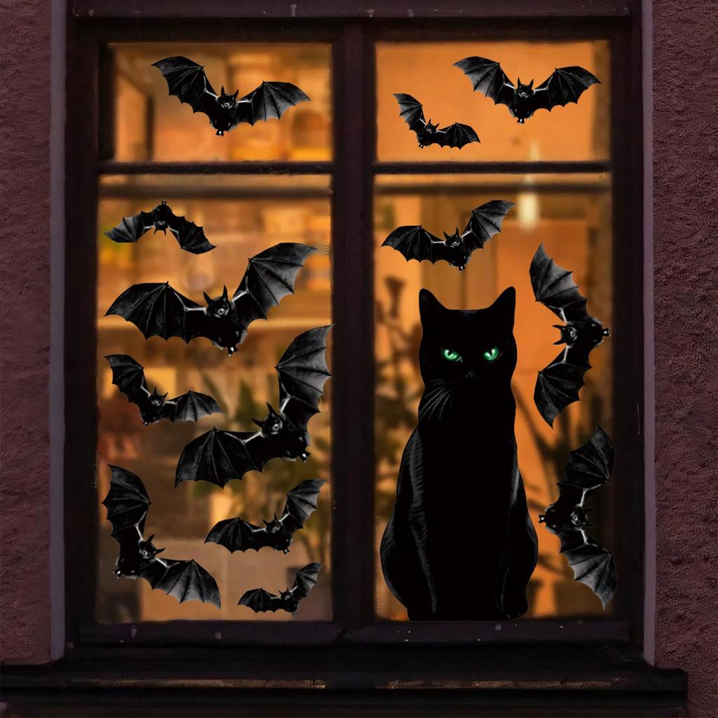 Halloween Decorative Window Stickers Bats Holiday Party Living Room Wall Decoration Stickers Pvc Self Adhesive