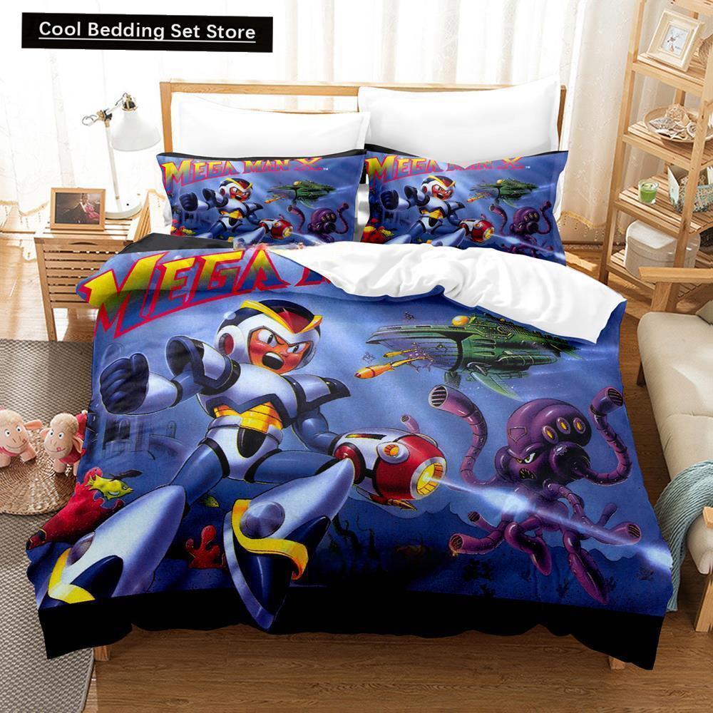 Mega Man X Dive Bedding Set Single Twin Full Queen King Size Bed Set Adult Kid Bedroom Duvet Cover Sets 3D Anime Bed Sheet Set
