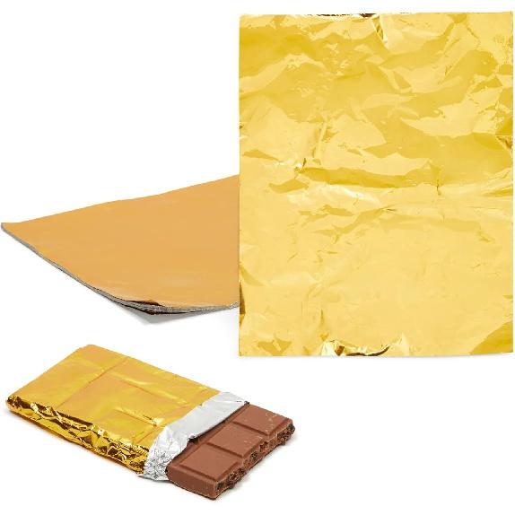 Juvale Gold Foil Sheets - Food-Safe Gold Aluminum Foil - Candy & Chocolate Bar Wrappers - 100 Pack, 6 x 7.5 in