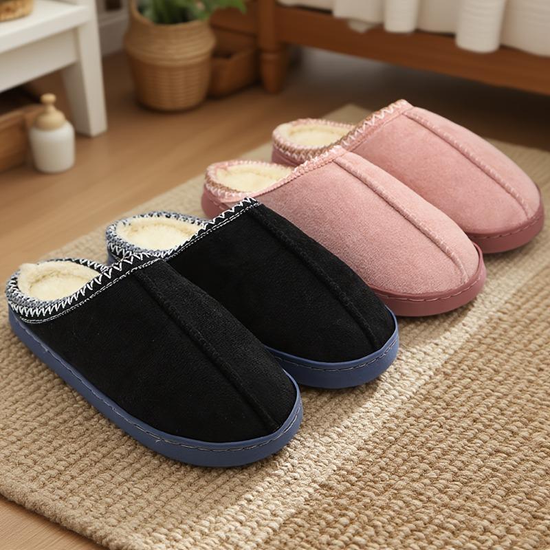 Women's Plush Winter Slippers Soft Fabric Slip-On Indoor House Shoes with EVA Sole