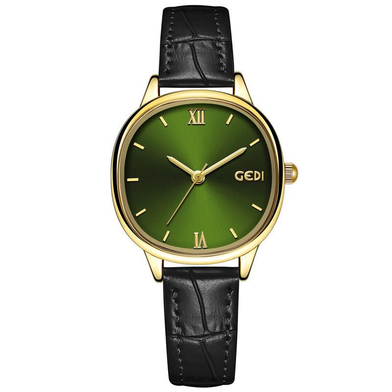 

Elegant Ladies Quartz Watch With Leather Strap For Daily Wear Gold Green