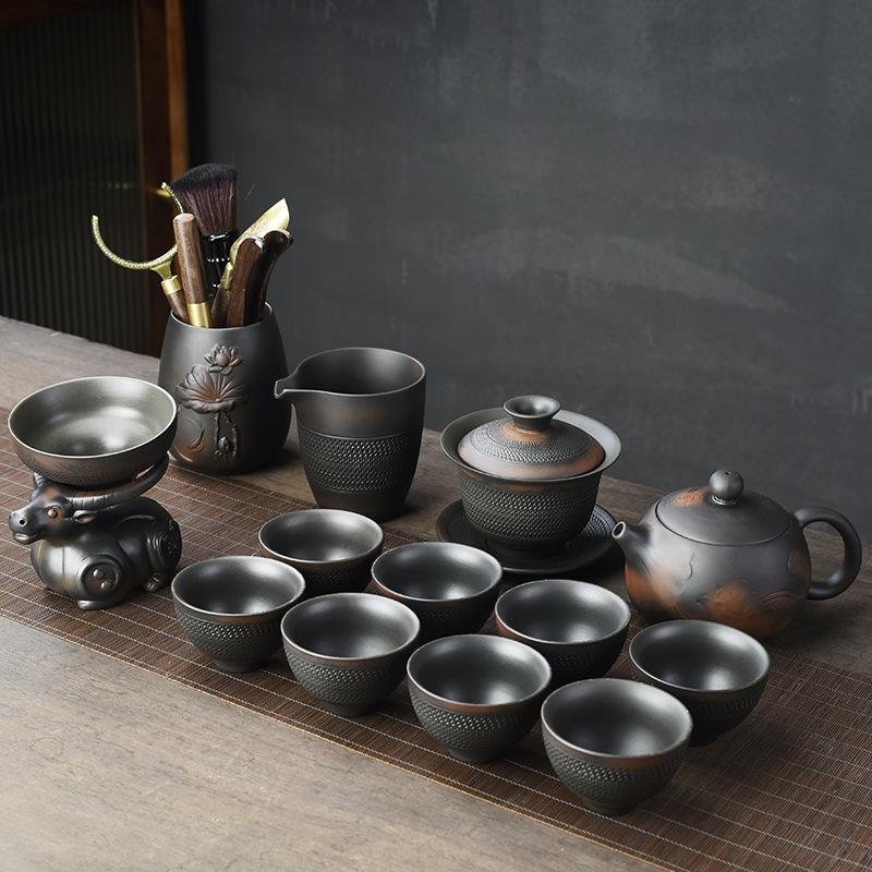 Purple Clay Jumping Knife Kung Fu Tea Set2025New Retro High-End Household Tea Brewing Special Gaiwan Teapot Teacup