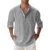 Men's Summer Large Size Casual Loose Stand Collar Solid Color Long Sleeve Shirt
