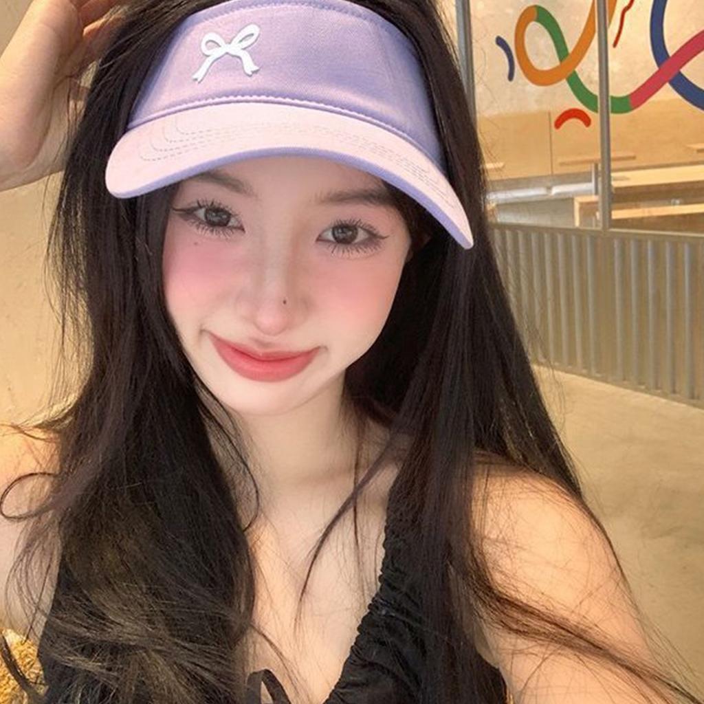 Fashion Embroidery Bows Baseball Hat for Girl Long Brims Soft Peaked Hat Sport Sunproof Open Top Hat Adjust Sun Hat