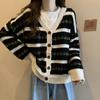 Flower Striped Woman V-neck Sweater Color Blocking Pattern Warm Women's Cardigan Korean Style New Autumn and Winter Top