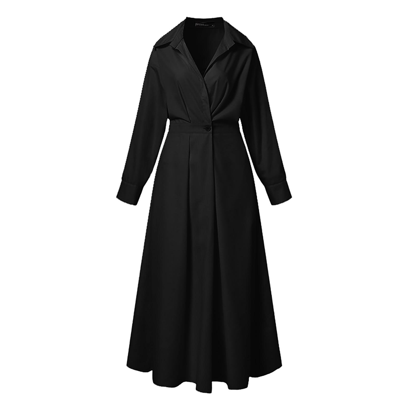 

Женская мода повседневное свободное платье с длинным рукавом с высокой талией повседневное длинное платье-рубашка One Size чёрный