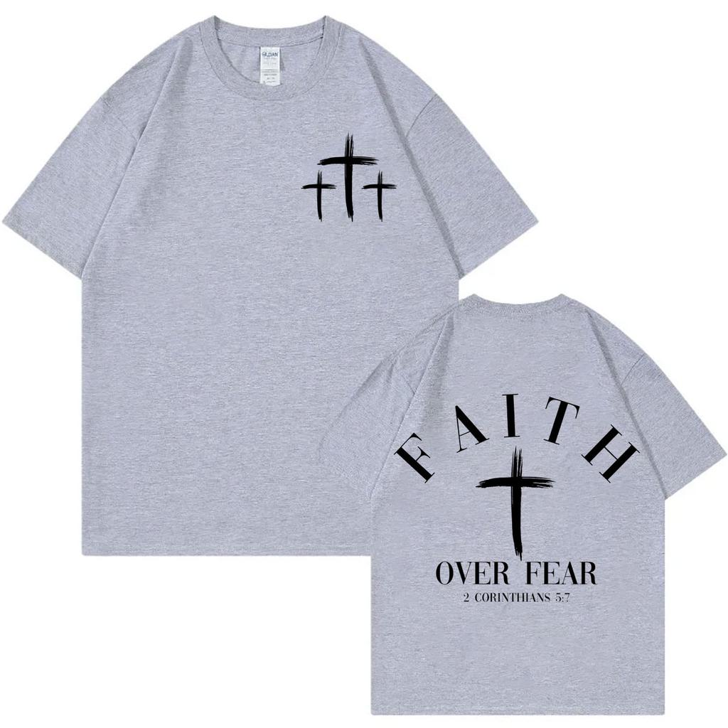 Faith Over Fear Christian Tshirt High Street Fashion Trend Short Sleeve Tshirts Men Women Summer Casual Cotton Loose T Shirts