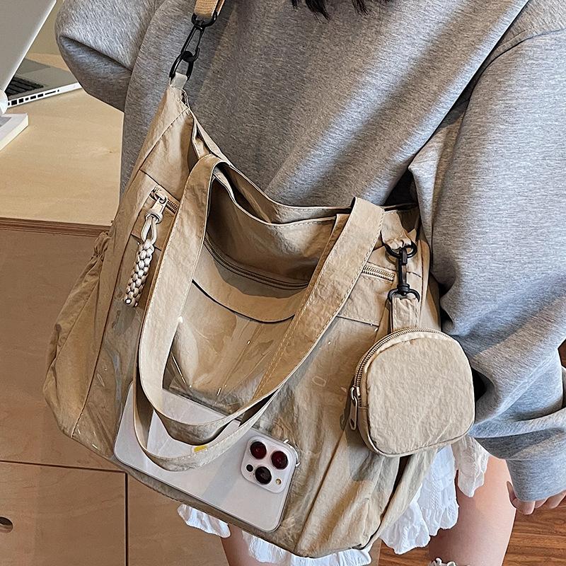 2025 Summer New Large-capacity Commuter Cloth Bag Casual Solid Color Nylon Messenger Bag Shoulder Underarm Tote Bag