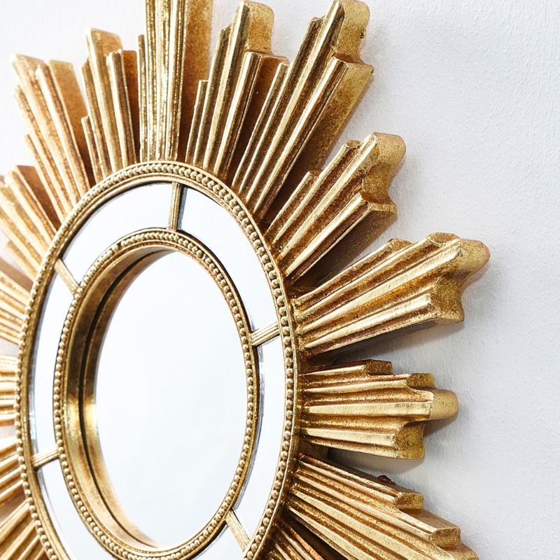 Stylish Resin Golden Sunbursts Vanity Mirror Wall Hanging Makeup Mirror for Bedroom or Bathroom Living Room Decors