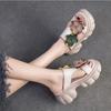Zapatillas de cuero genuino a la moda con suela gruesa y punta abierta para exteriores, zapatos de plataforma para mujer