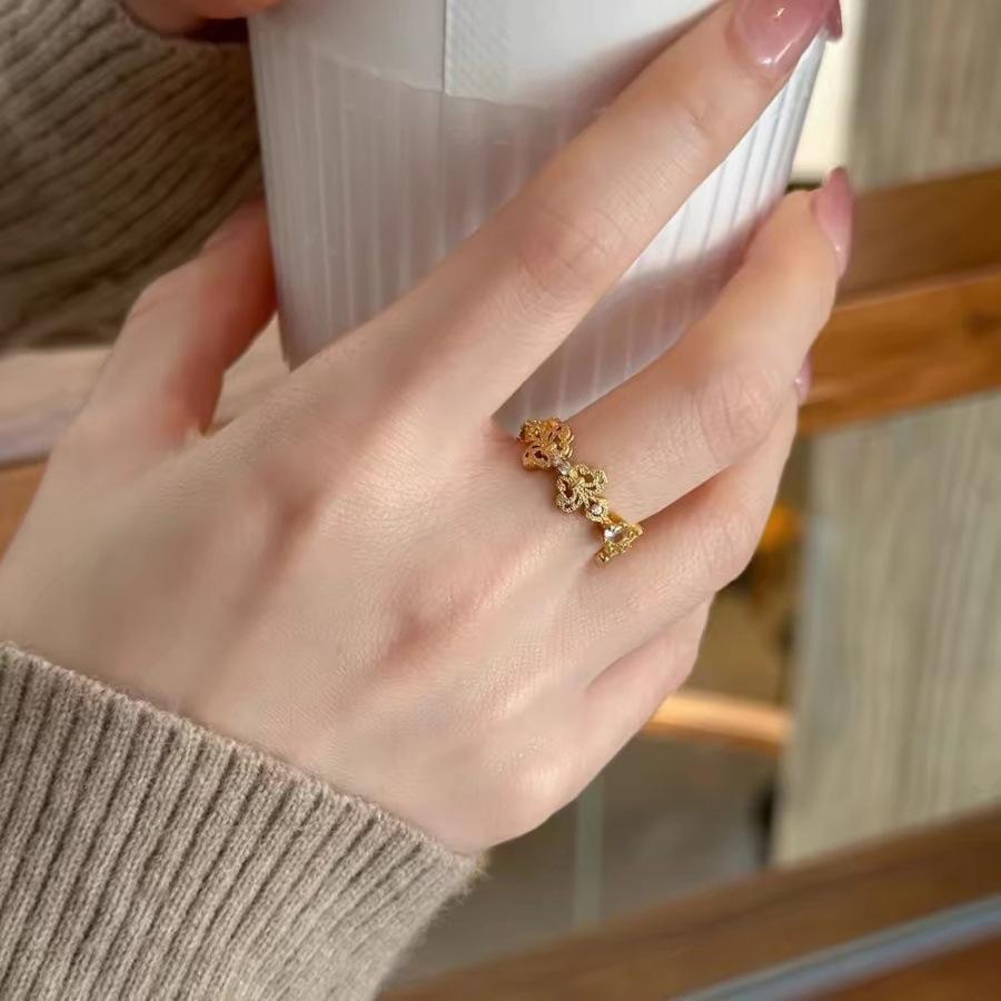 Golden silk osmanthus shiny zircon flower opening ring romantic versatile small fresh ring