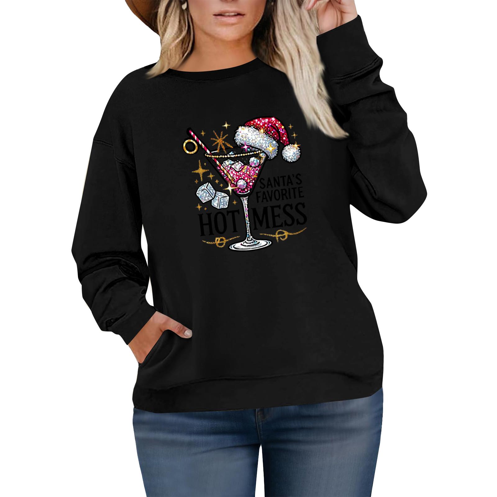 

Women s Fashionable Casual Plus-Size Long Sleeve Pullover Printed Sweatshirt XXL чёрный