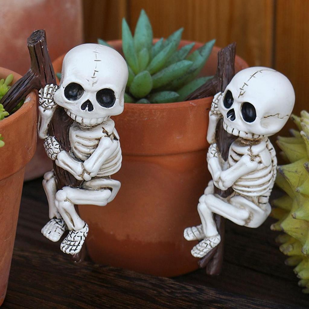Halloween Skeleton Decorations Skull Spooky Decor Plant Pots Hanger 2 Pieces Resin Halloween Decorations for Pen Holder Planter