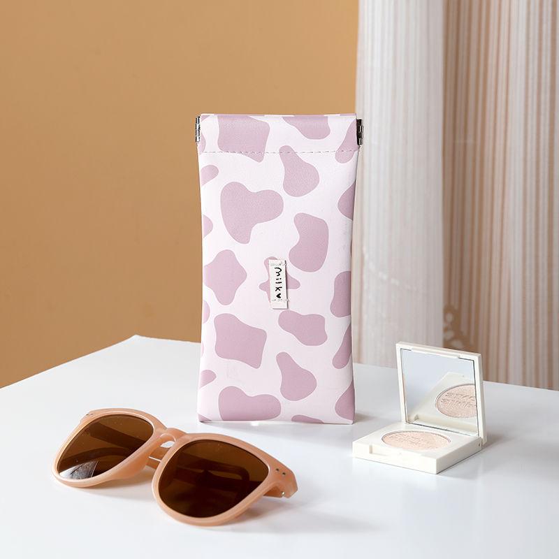 New Cow Print Glasses Storage Bag Automatic Closed Sunglasses Case Waterproof Pouch Glasses Protective Cover Eyewear Storage Bag