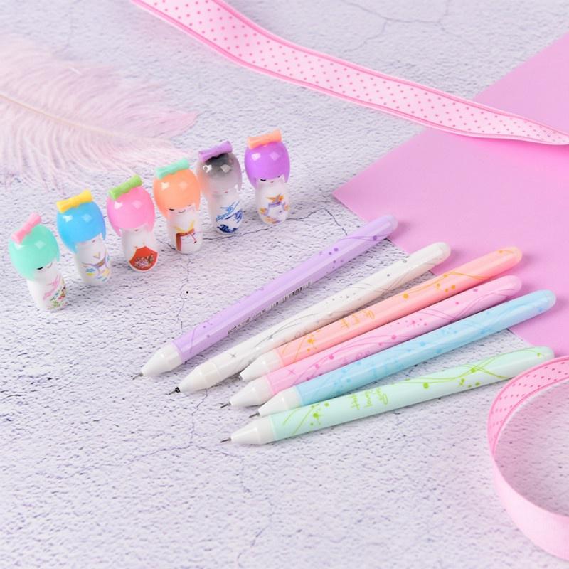 2Pcs Kawaii Lovely Japanese Doll Girl Design Office School Writing Neutral Signature Pen Art Gel Pens Kawaii Stationery