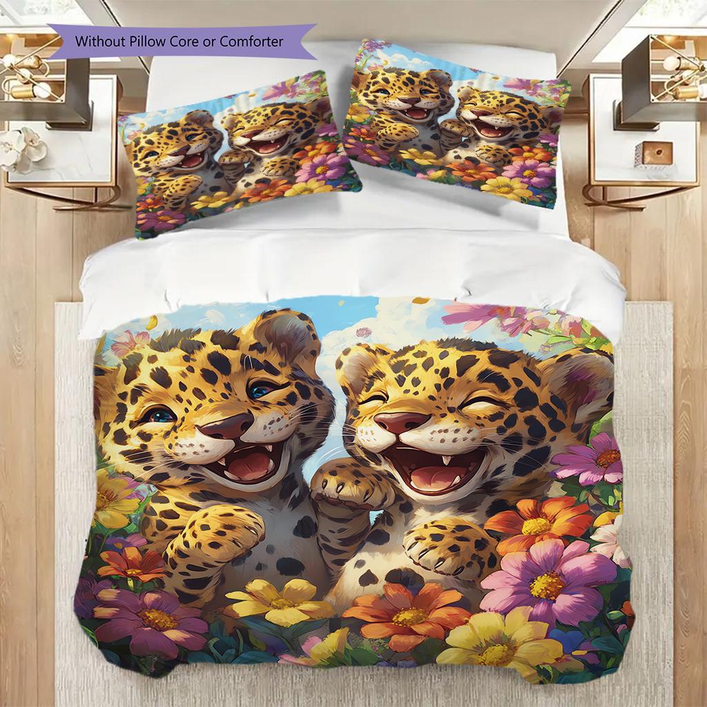 Leopard Pattern Bedding Quilt Set Quilt Cover Pillowcase Home Decoration Birthday Gift (1 * duvet cover + 2 * pillowcase, without core)